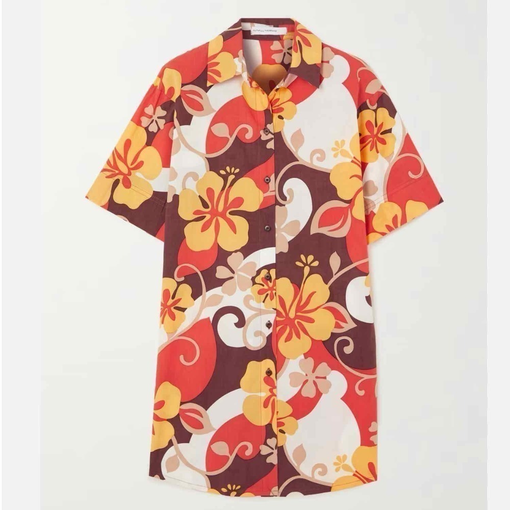 Faithfull The Brand Tropicana Shirt Mini Dress Ulani Floral Print Size XS